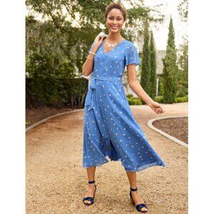 Blue Chiffon Scattered Floral Button Front Midi Dress 16